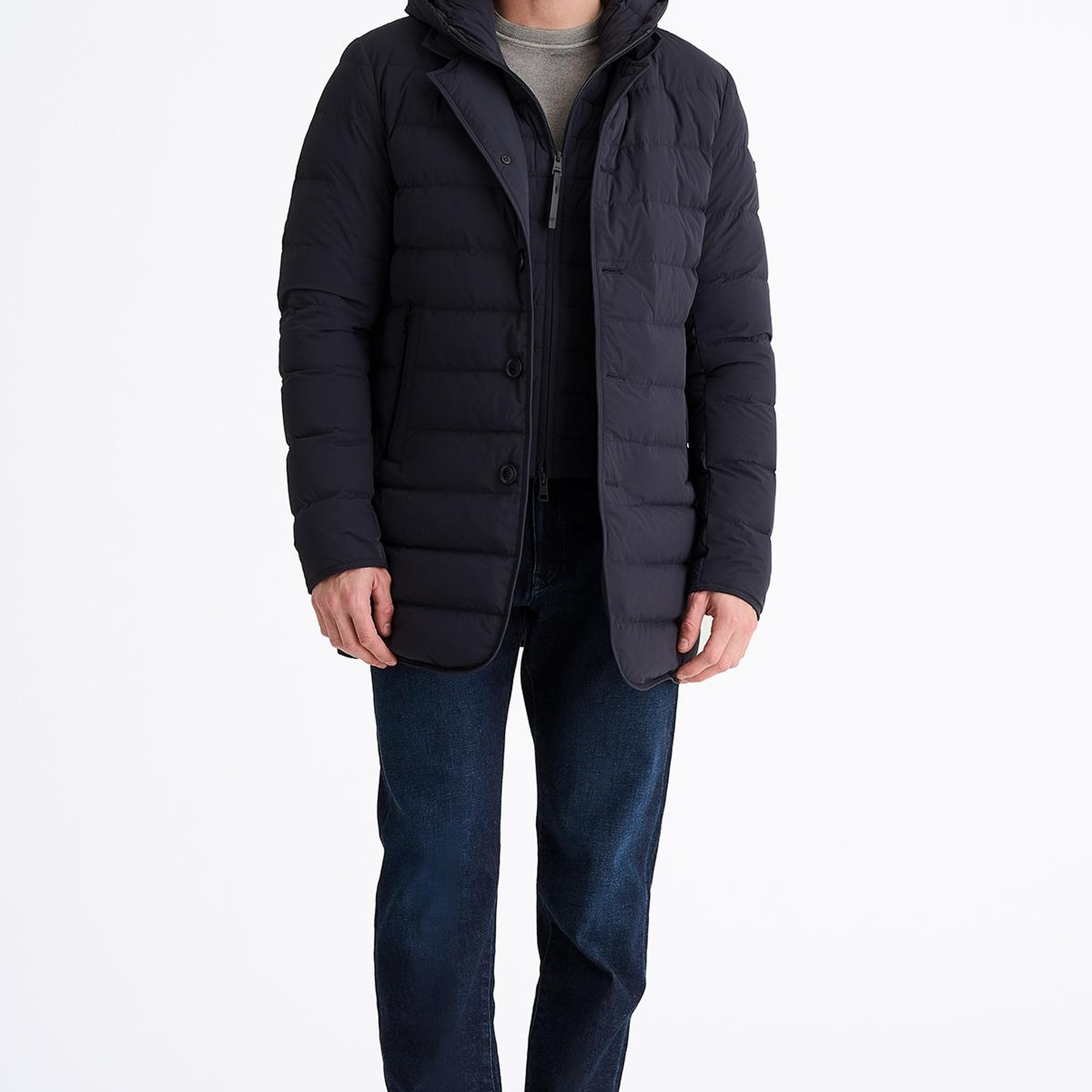 Erkek Lacivert Kapüşonlu Şişme Kaban