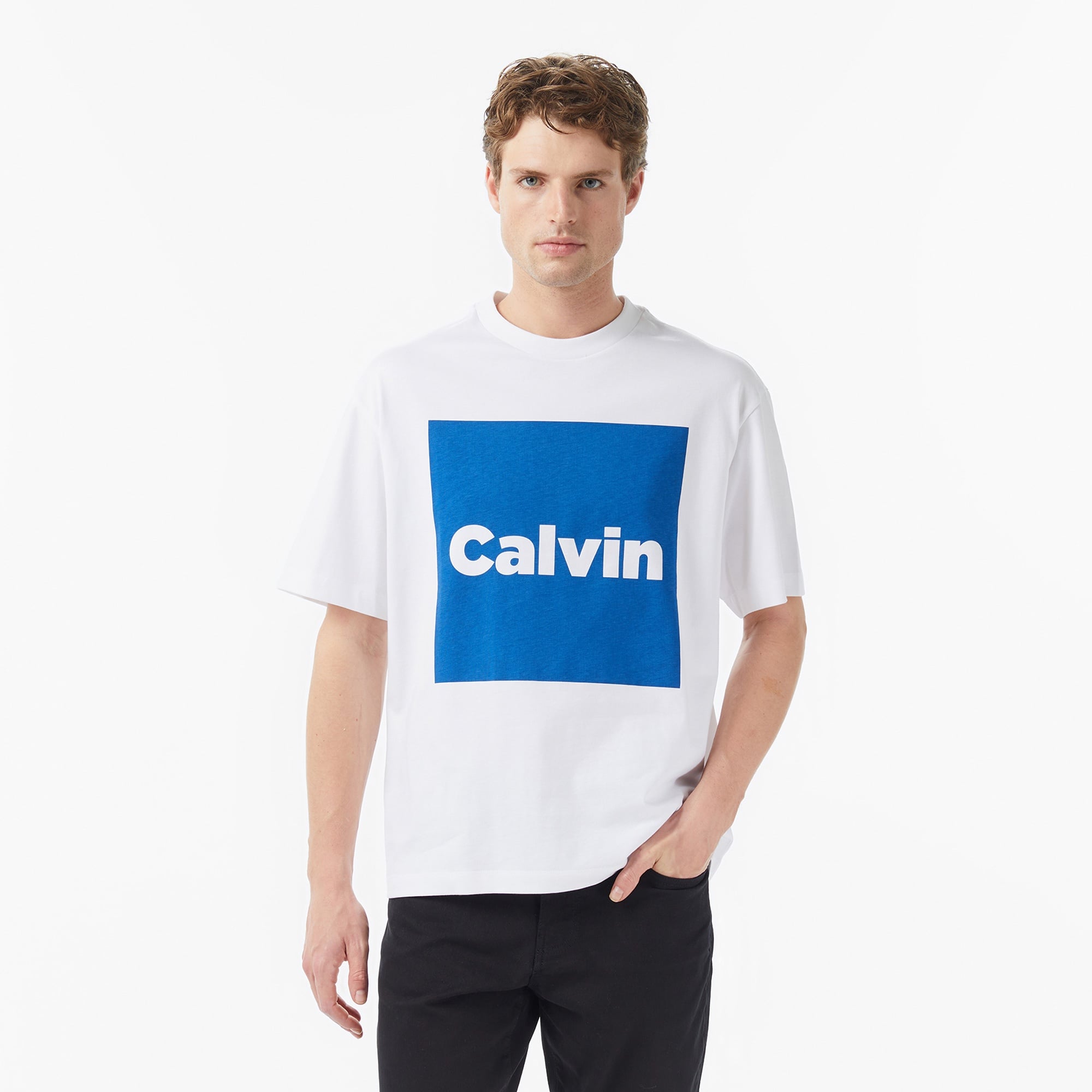 Calvin Klein Box Graphic Erkek Beyaz T-Shirt