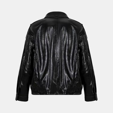  Kadın Siyah Gömlek Yakalı Deri Bomber Ceket