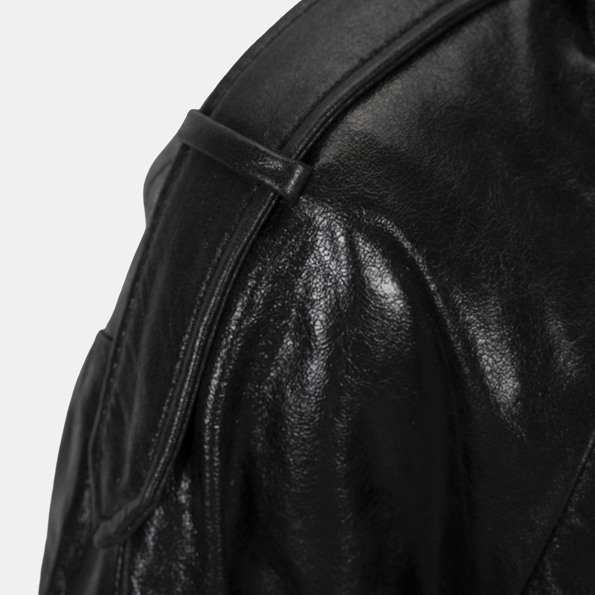 Kadın Siyah Gömlek Yakalı Deri Bomber Ceket