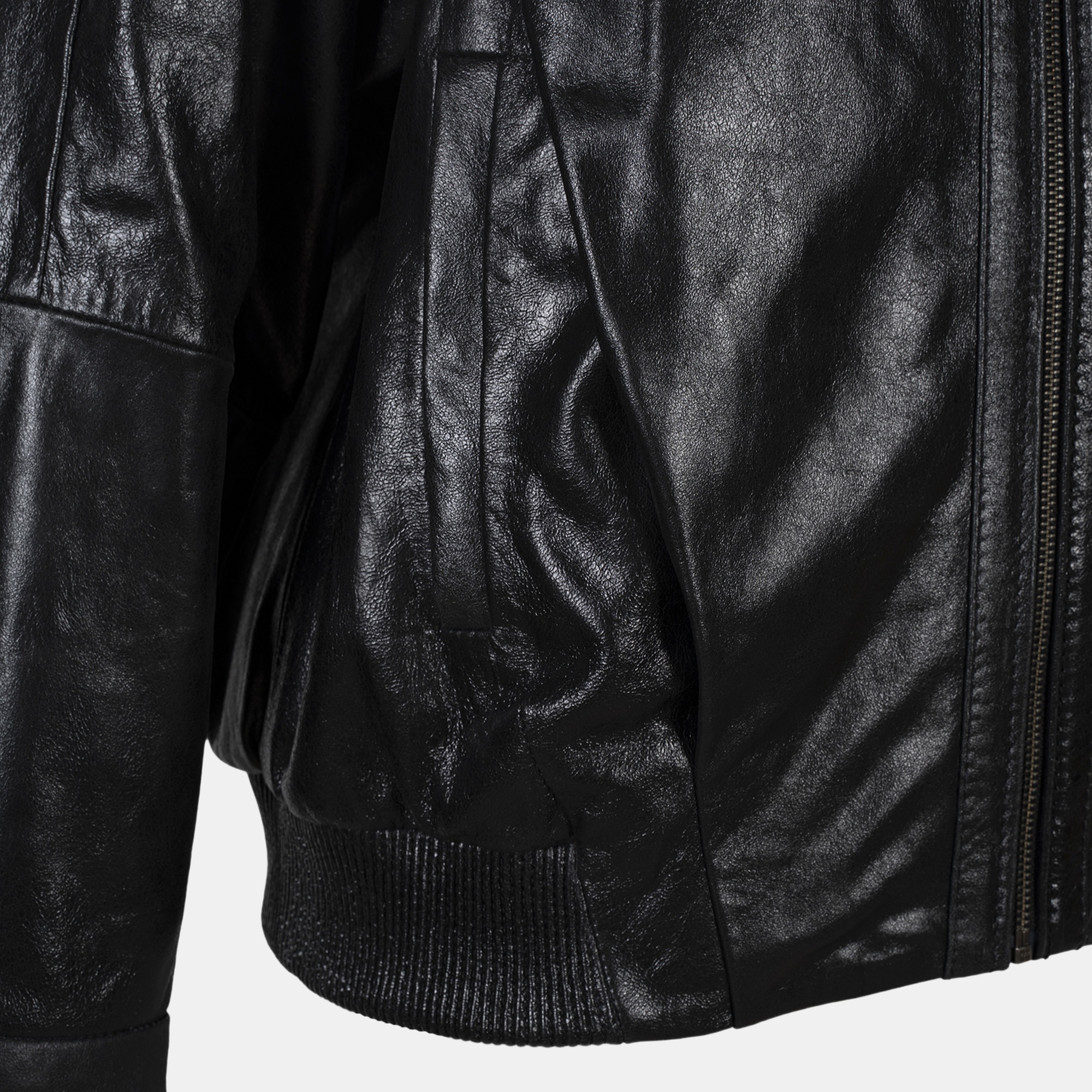 Kadın Siyah Gömlek Yakalı Deri Bomber Ceket