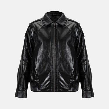  Kadın Siyah Gömlek Yakalı Deri Bomber Ceket