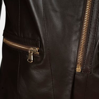  Kadın Kahve Hakim Yakalı Fit Deri Ceket