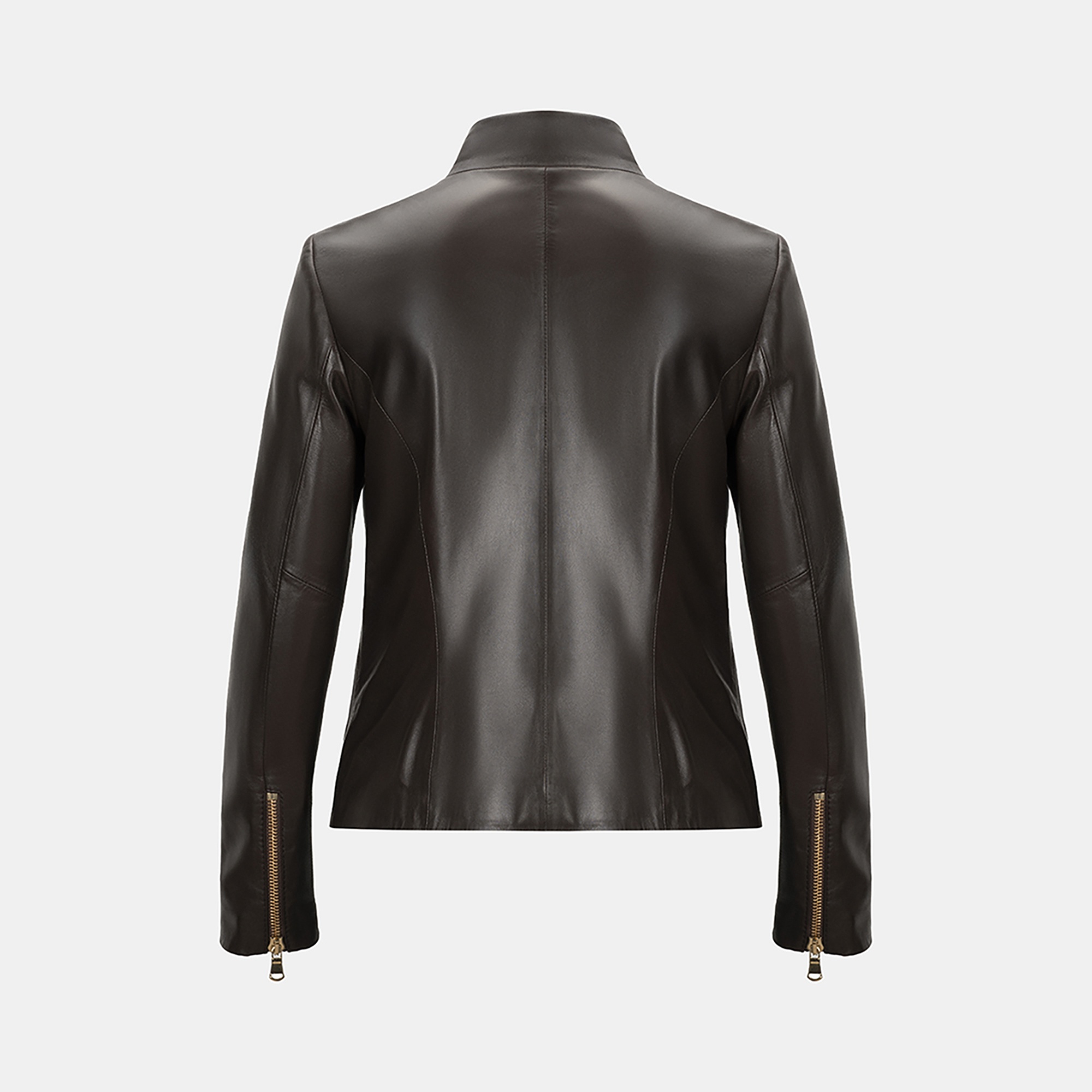 Kadın Kahve Hakim Yakalı Fit Deri Ceket