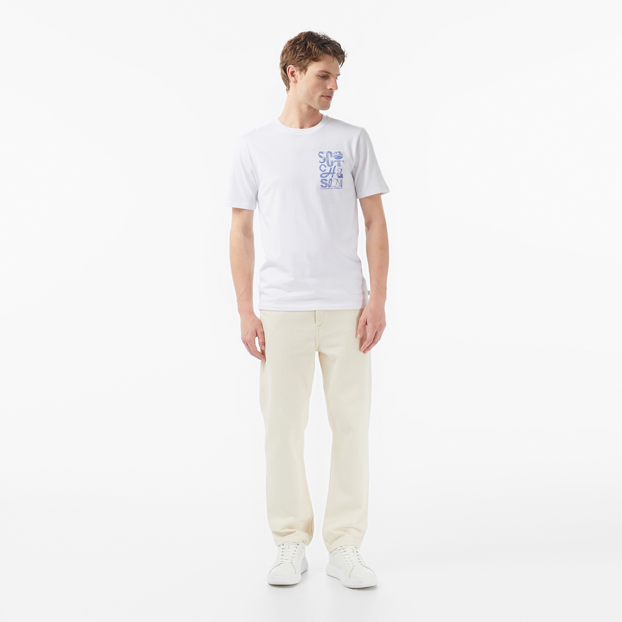 Scotch&Soda Regular Fit Left Chest Logo Erkek Beyaz T-Shirt