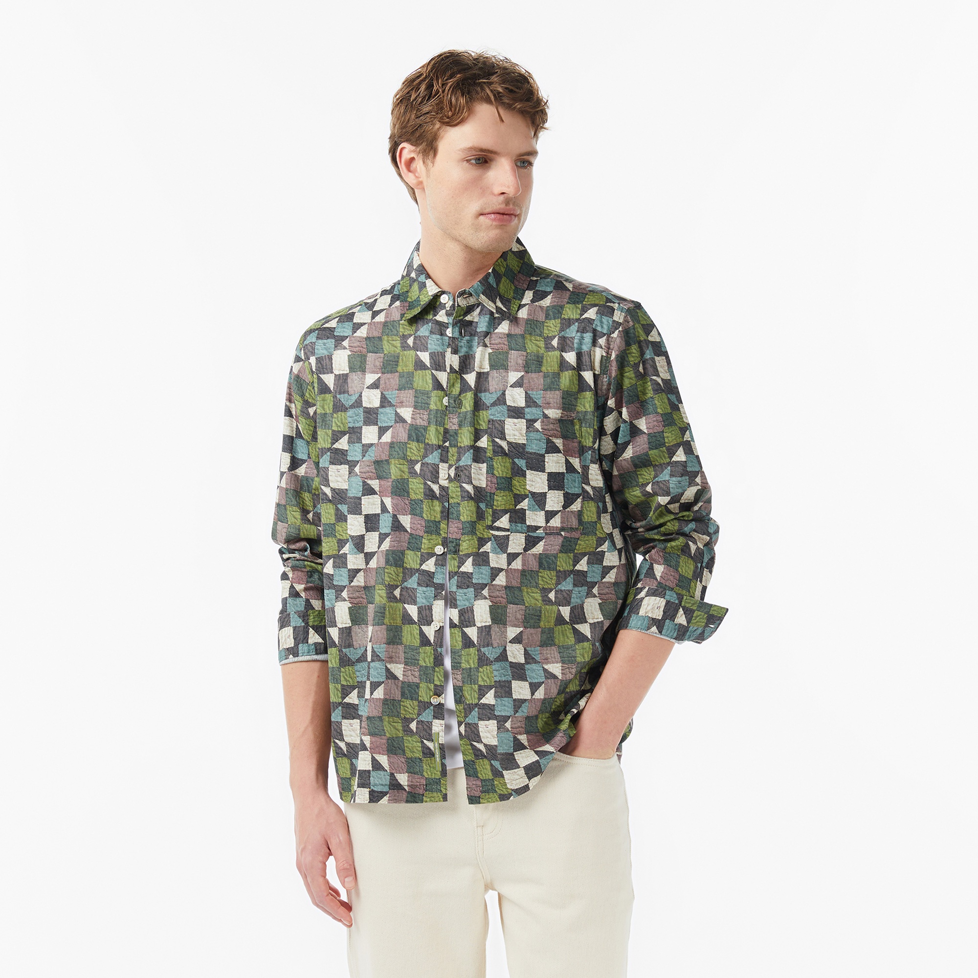 Scotch&Soda Printed Relaxed-Fit Erkek Kahverengi Gömlek