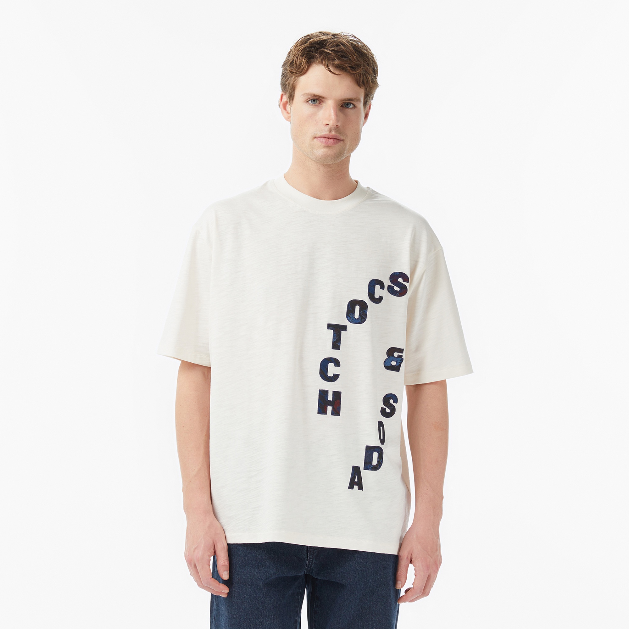 Scotch&Soda Loose Fit Applique Erkek Bej T-Shirt