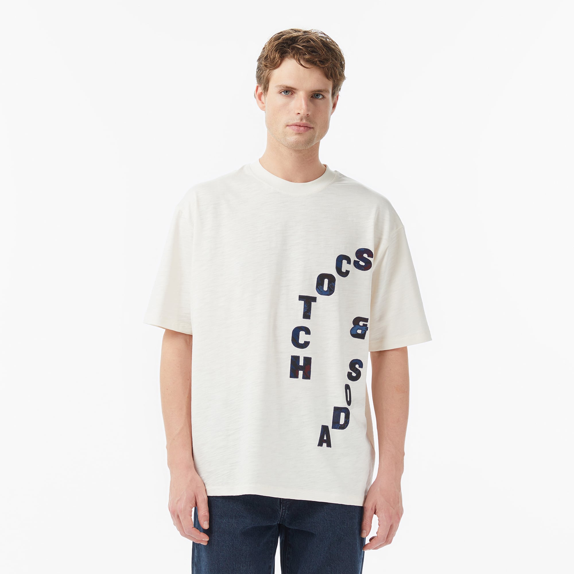  Scotch&Soda Loose Fit Applique Erkek Bej T-Shirt