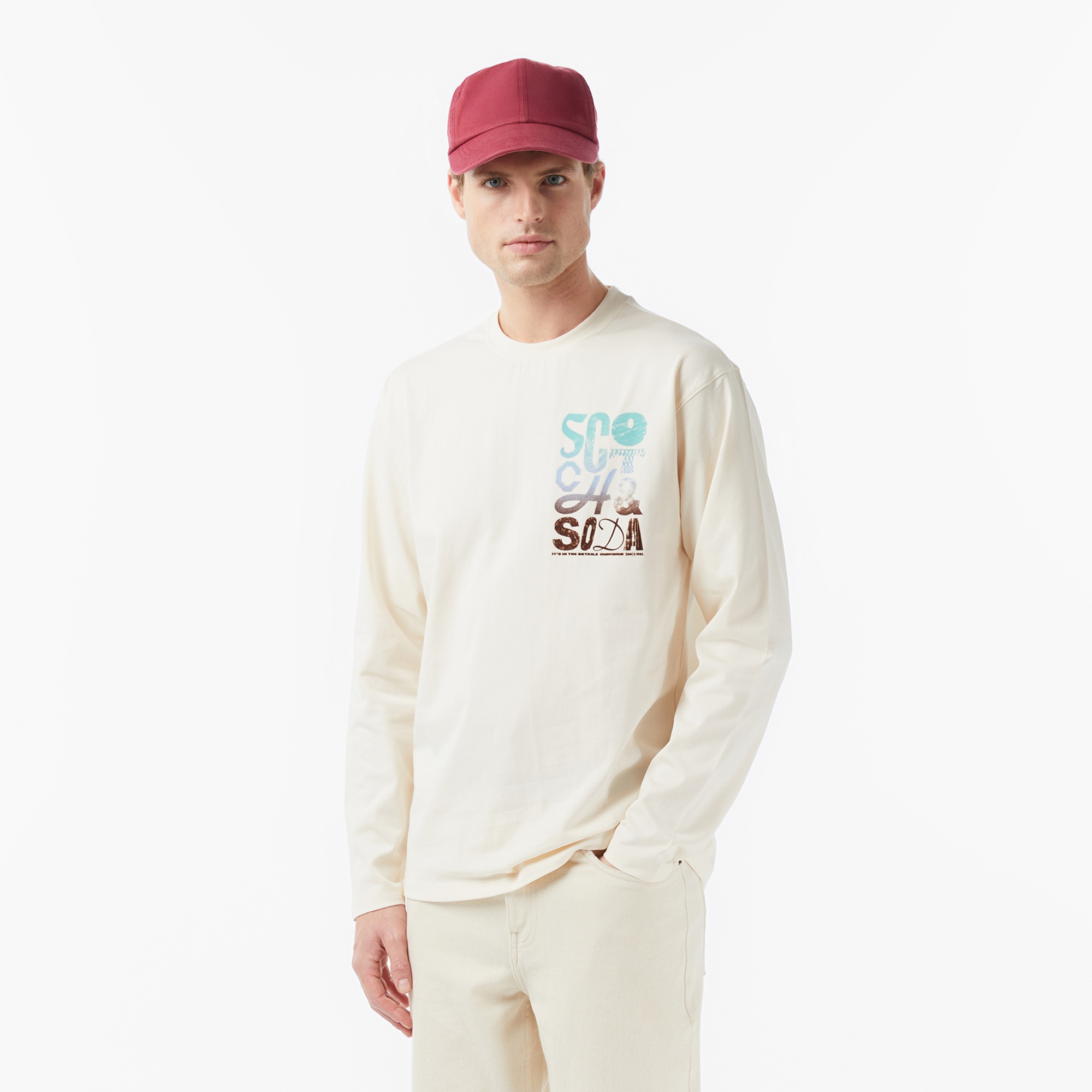 Scotch&Soda Relaxed Fit Artwork Erkek Bej T-Shirt