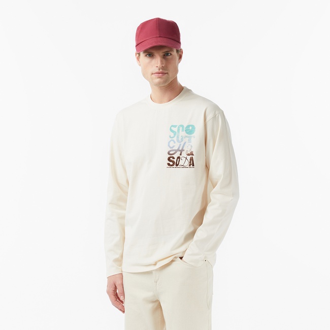  Scotch&Soda Relaxed Fit Artwork Erkek Bej T-Shirt
