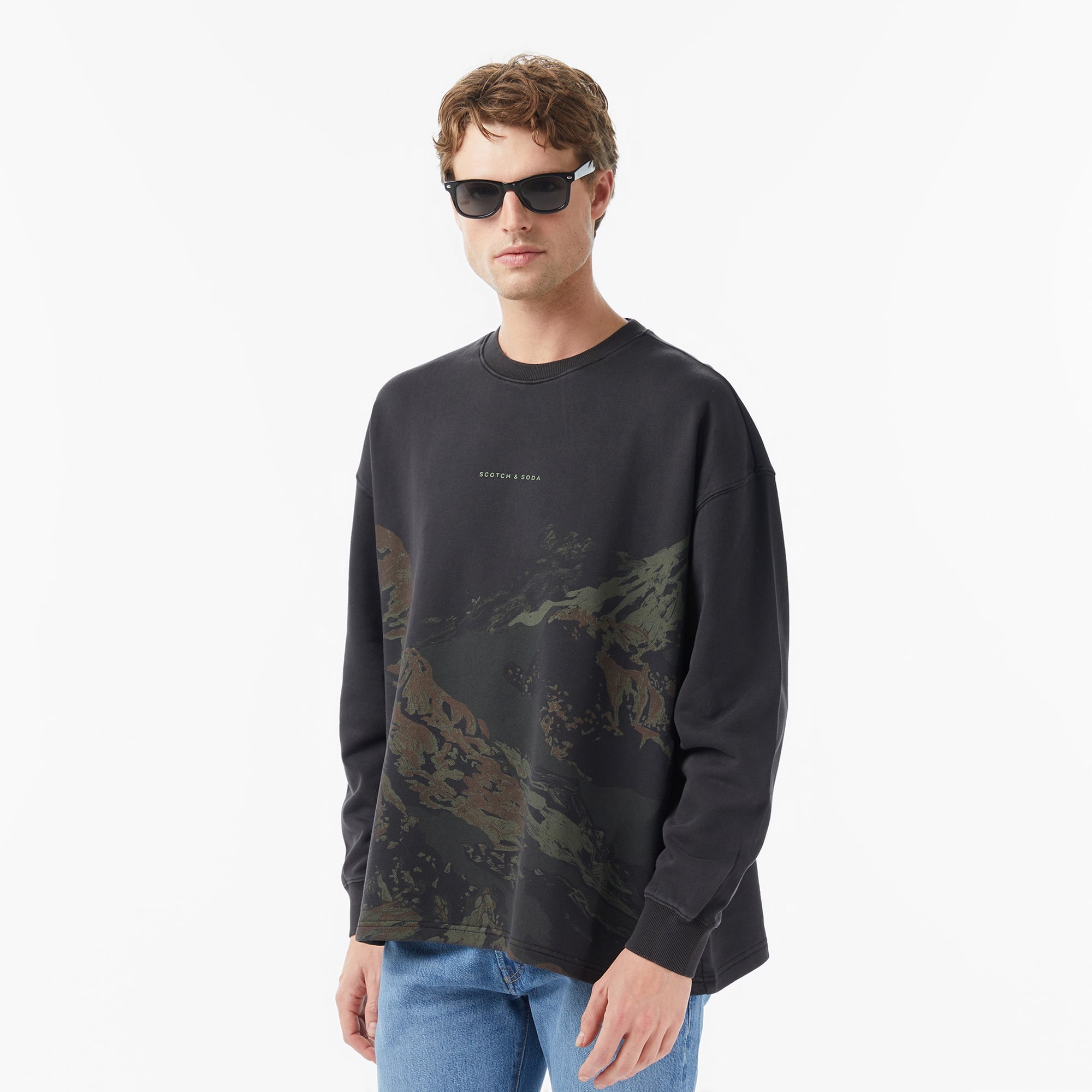 Scotch&Soda Loose Fit Overdyed Erkek Gri Sweatshirt
