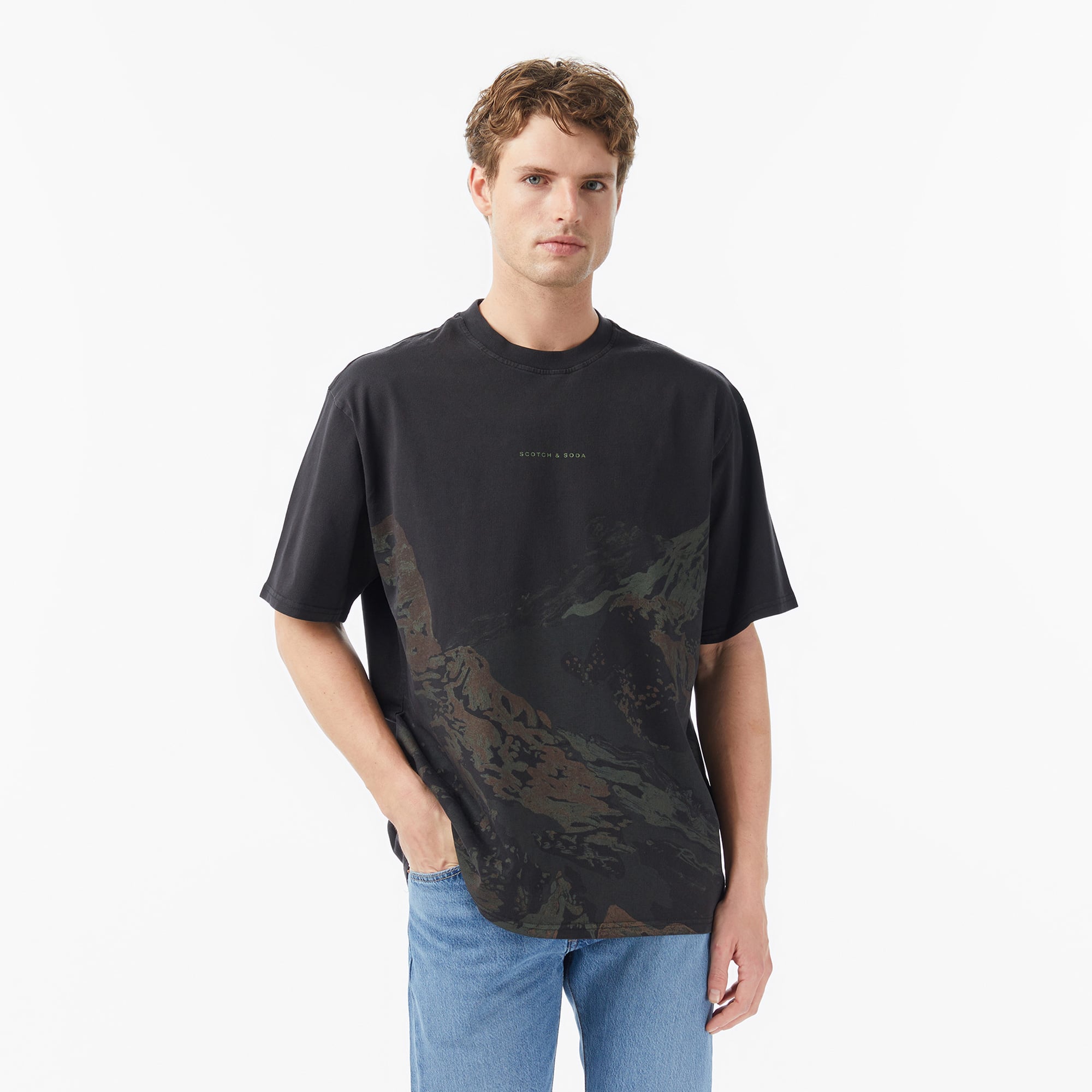  Scotch&Soda Loose Fit Overdyed Erkek Gri T-Shirt