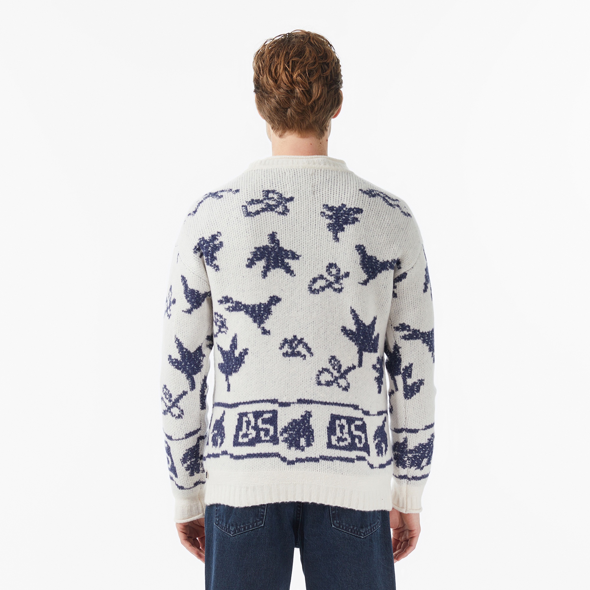 Scotch&Soda Jacquard Extra Dropped Erkek Beyaz Triko