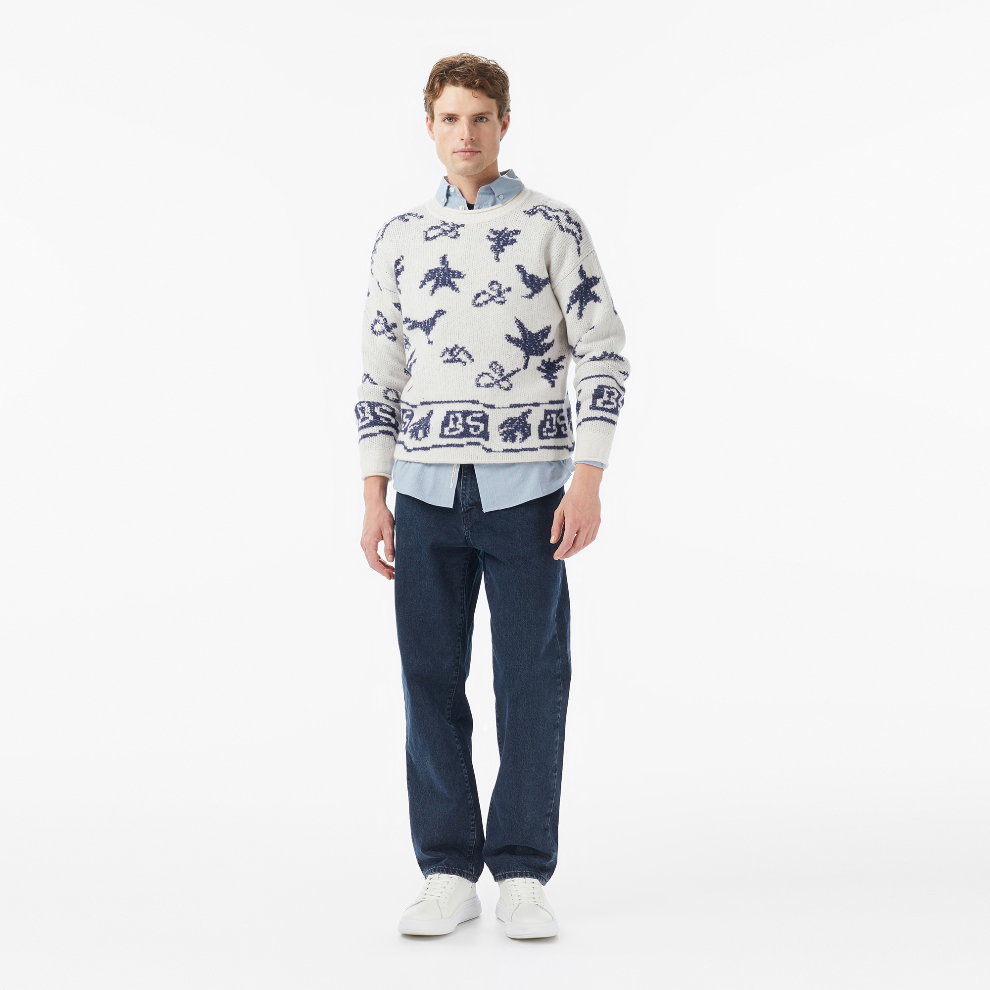 Scotch&Soda Jacquard Extra Dropped Erkek Beyaz Triko