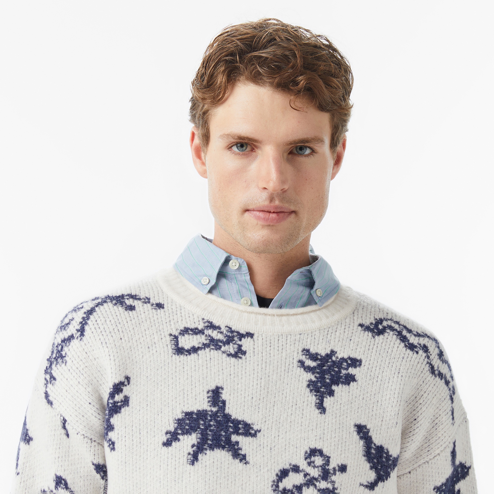 Scotch&Soda Jacquard Extra Dropped Erkek Beyaz Triko