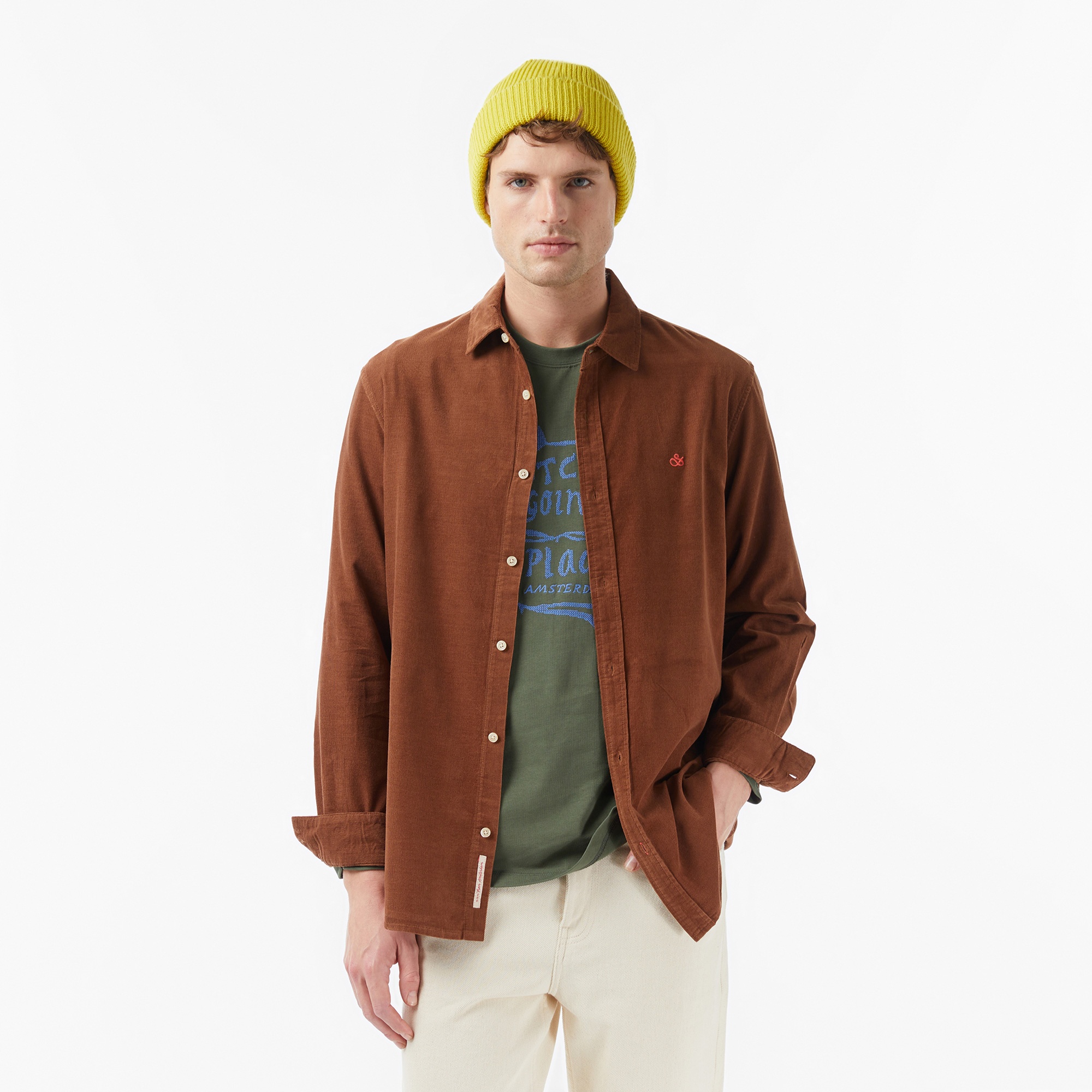 Scotch&Soda Regular-Fit Corduroy Erkek Kahverengi Gömlek