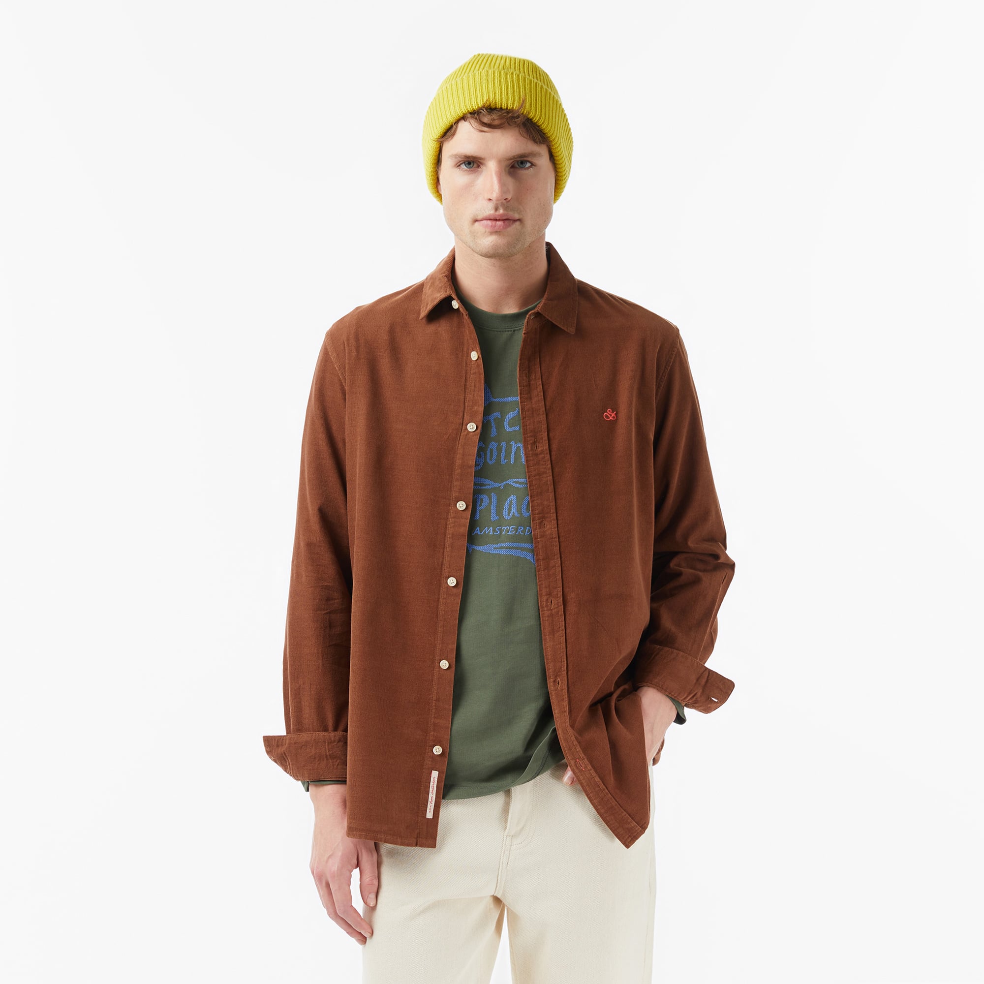  Scotch&Soda Regular-Fit Corduroy Erkek Kahverengi Gömlek