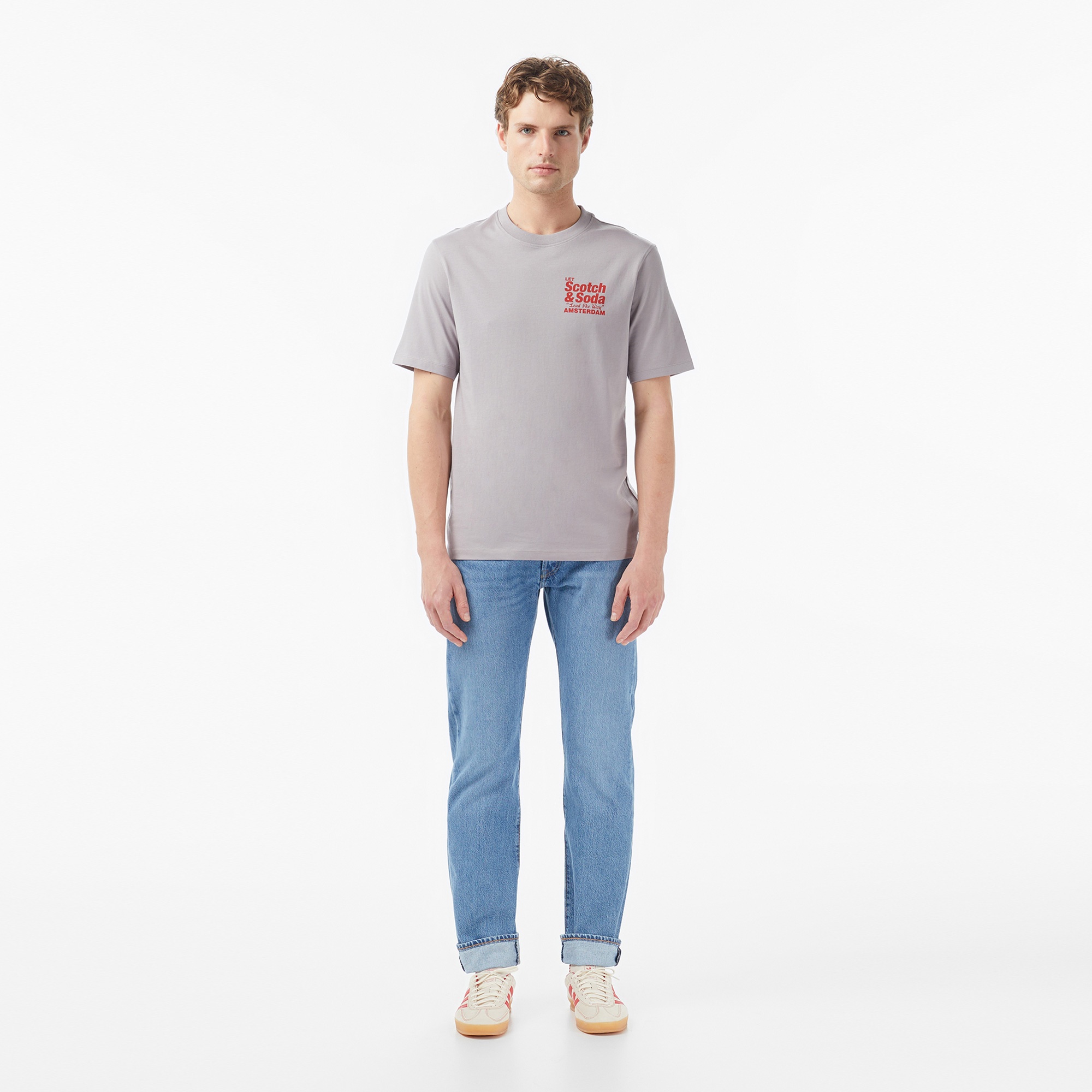 Scotch&Soda Regular Fit Front Back Erkek Gri T-Shirt