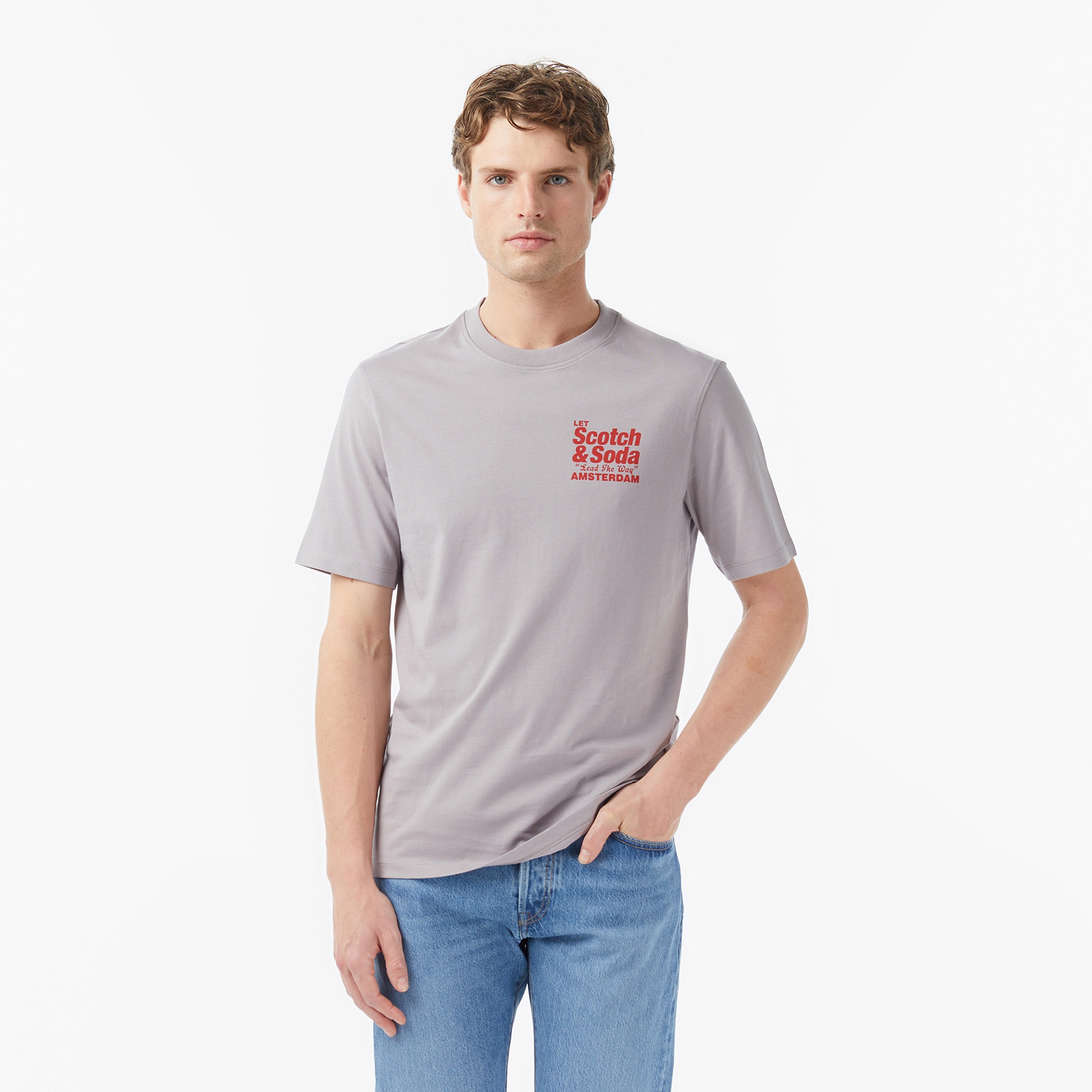 Scotch&Soda Regular Fit Front Back Erkek Gri T-Shirt