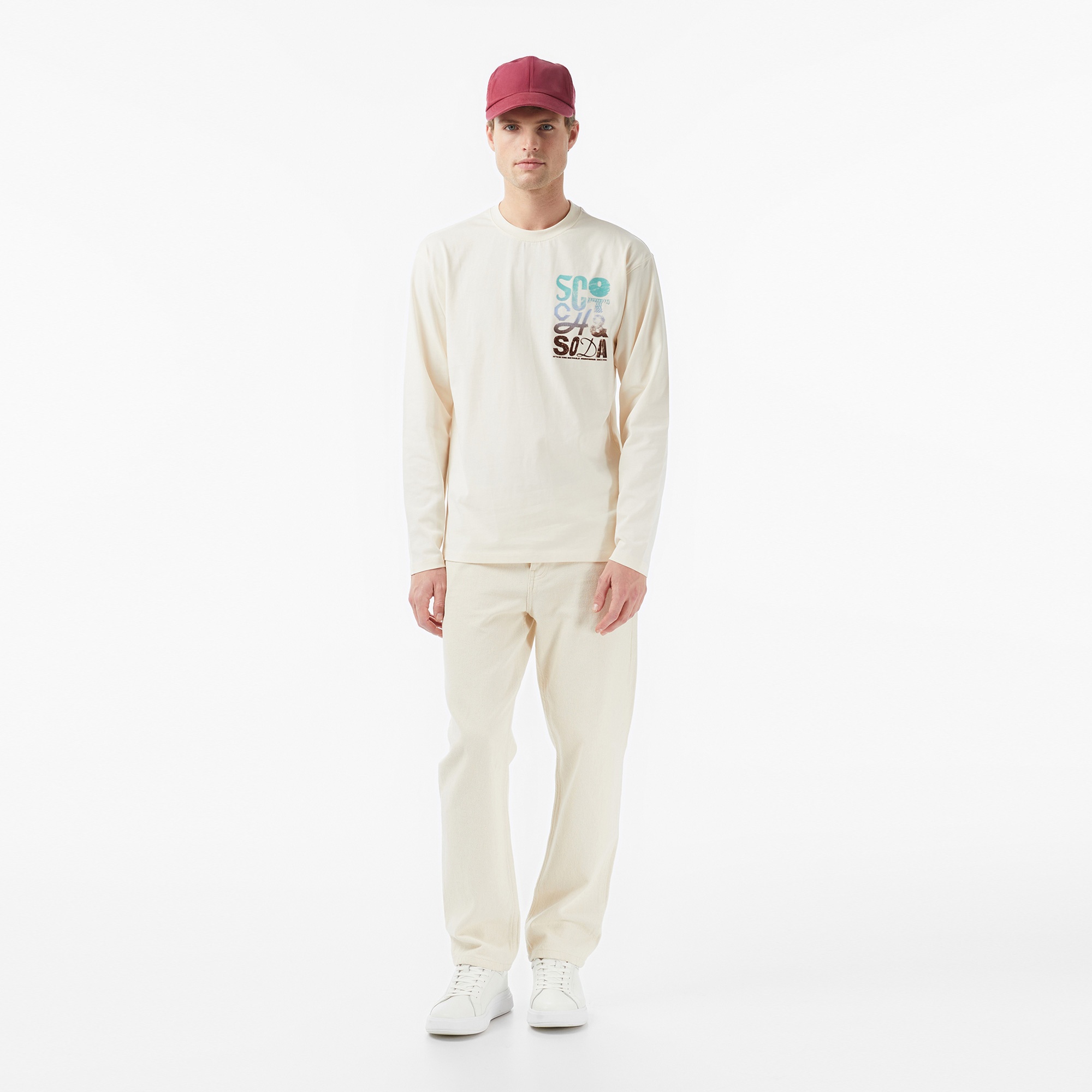 Scotch&Soda Relaxed Fit Artwork Erkek Bej T-Shirt