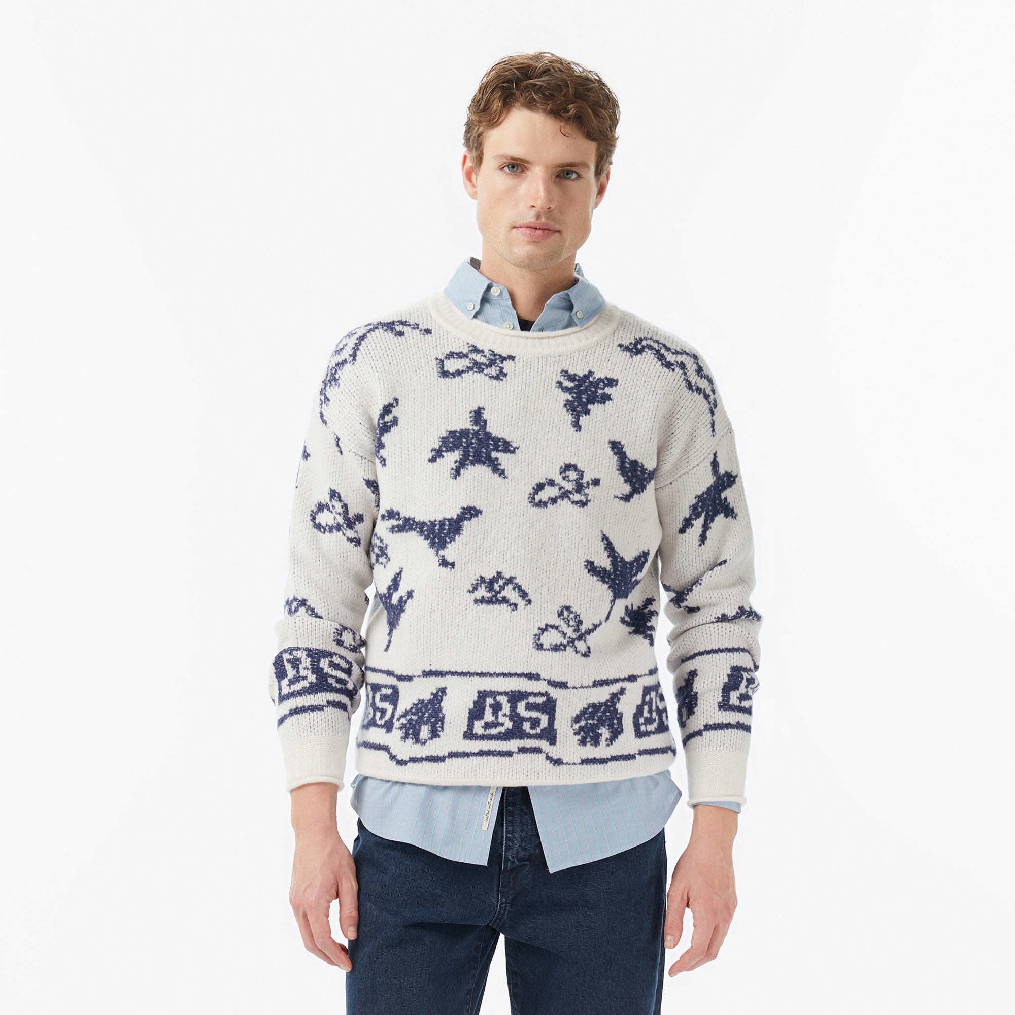 Scotch&Soda Jacquard Extra Dropped Erkek Beyaz Triko