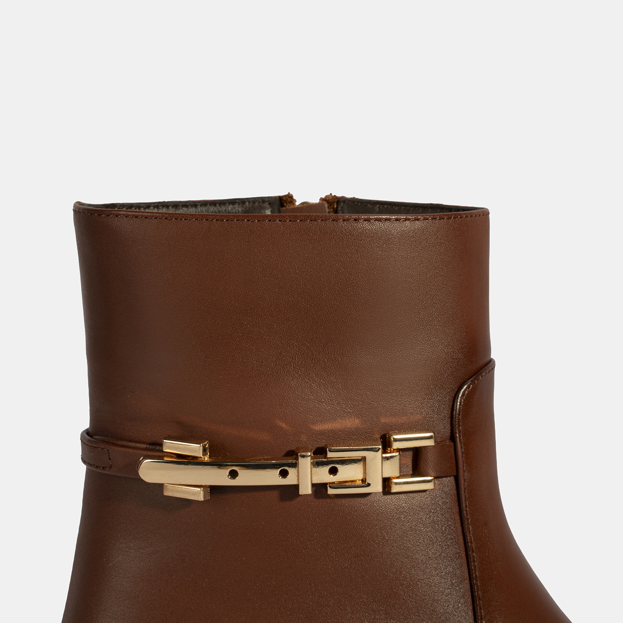 Kadın Taba Metal Aksesuarlı Deri Bot