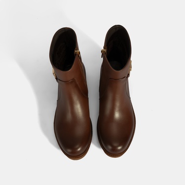  Kadın Taba Metal Aksesuarlı Deri Bot