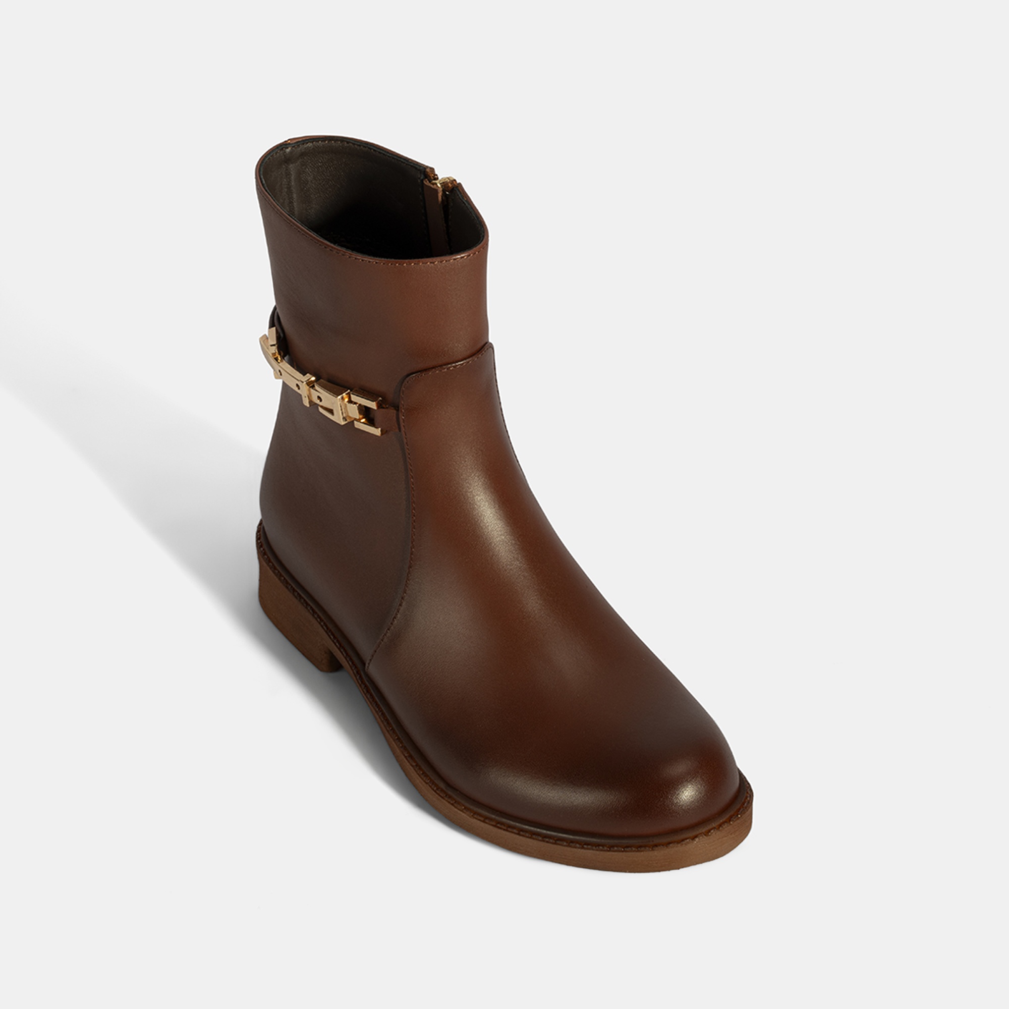 Kadın Taba Metal Aksesuarlı Deri Bot