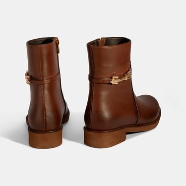  Kadın Taba Metal Aksesuarlı Deri Bot