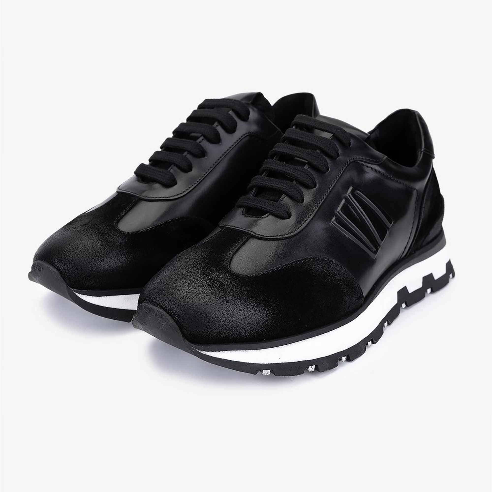 Valmenti Erkek Hakiki Deri Siyah Süet Sneakers & Spor Ayakkabı