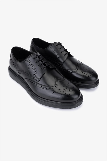  Valmenti Erkek Hakiki Deri Siyah Casual Ayakkabı