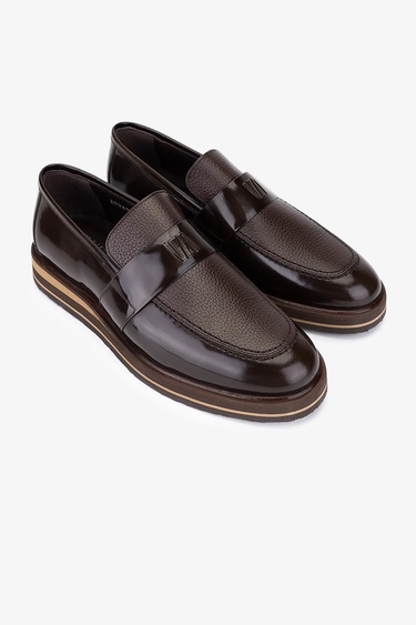  Valmenti Erkek Hakiki Deri Kahverengi Loafer Ayakkabı