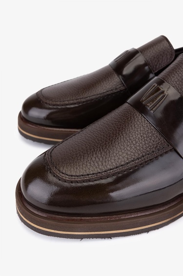  Valmenti Erkek Hakiki Deri Kahverengi Loafer Ayakkabı