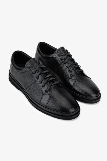  Valmenti Erkek Hakiki Deri Siyah Floter Casual Ayakkabı