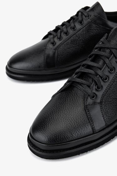  Valmenti Erkek Hakiki Deri Siyah Floter Casual Ayakkabı