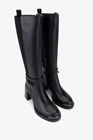  Valmenti Kadın Hakiki Deri Siyah Topuklu Çizme