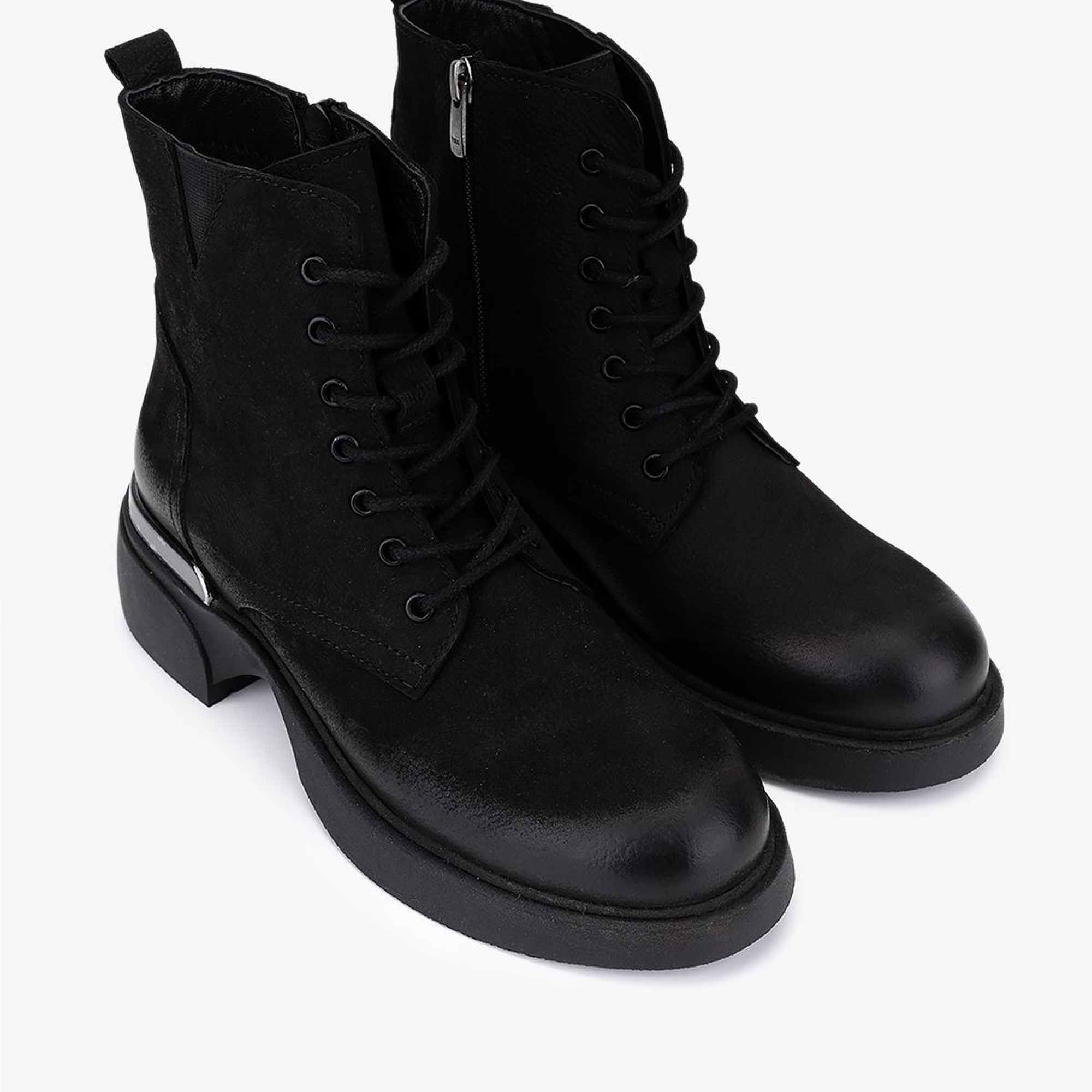 Valmenti Kadın Hakiki Deri Siyah Nubuk Düz Bot