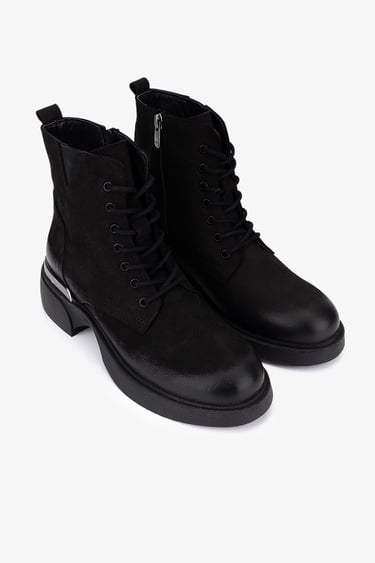  Valmenti Kadın Hakiki Deri Siyah Nubuk Düz Bot