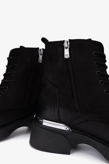  Valmenti Kadın Hakiki Deri Siyah Nubuk Düz Bot