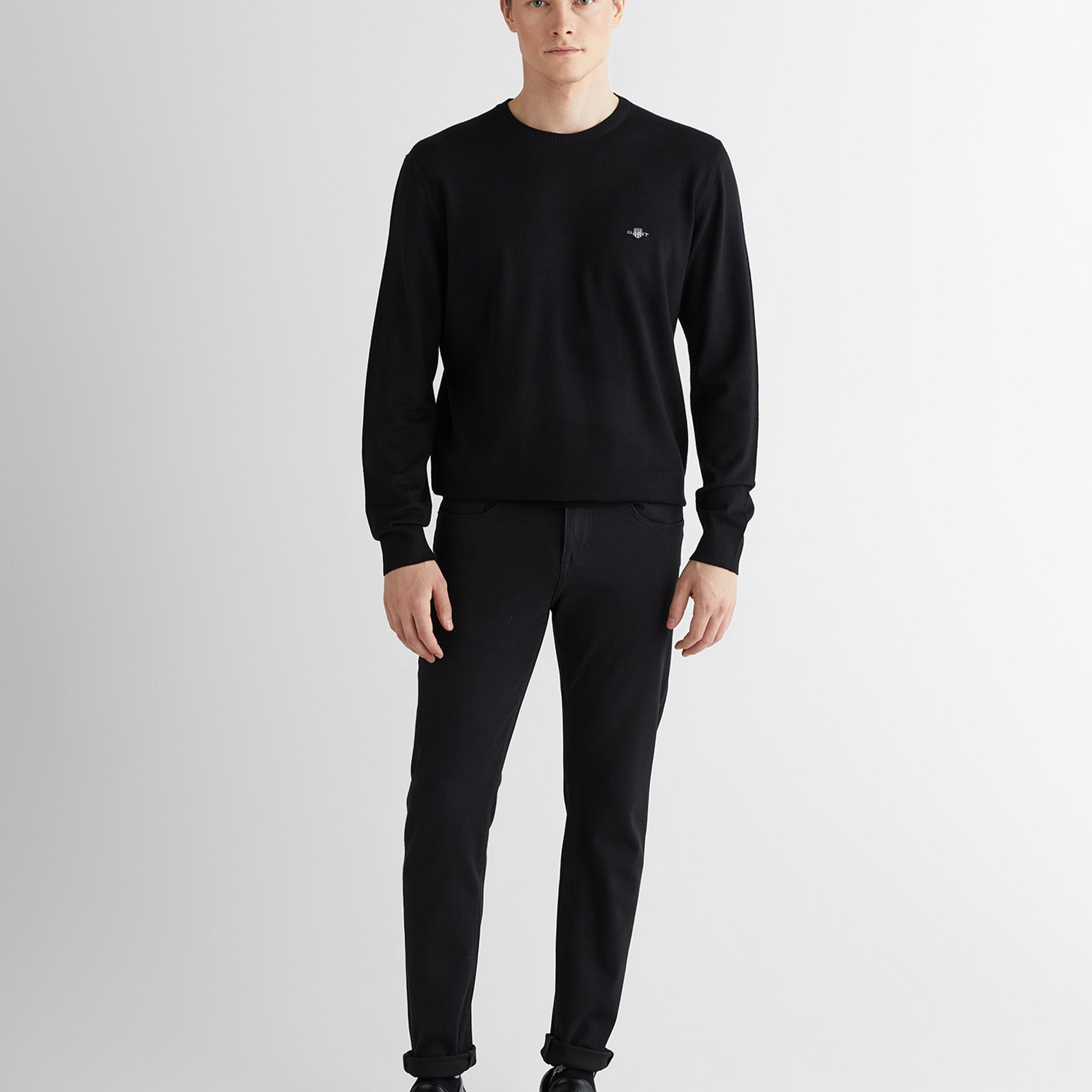 GANT Erkek Siyah Standart Fit Bisiklet Yaka Triko