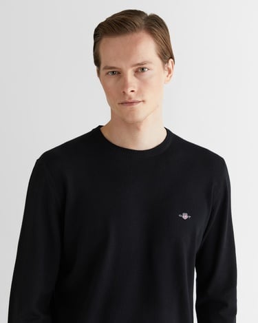  GANT Erkek Siyah Standart Fit Bisiklet Yaka Triko