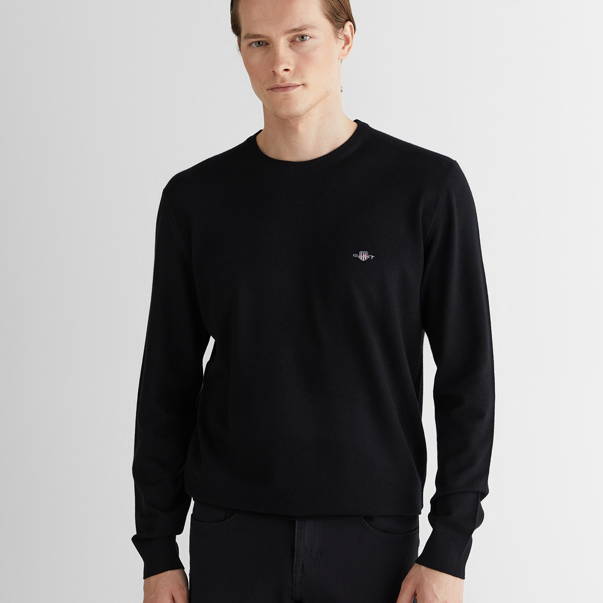 GANT Erkek Siyah Standart Fit Bisiklet Yaka Triko