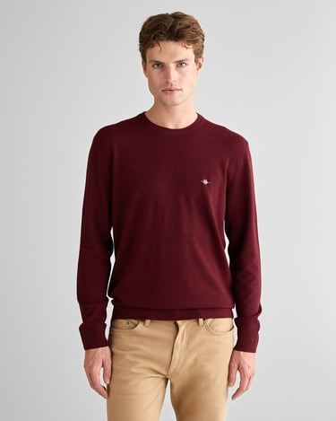  GANT Erkek Bordo Standart Fit Bisiklet Yaka Triko