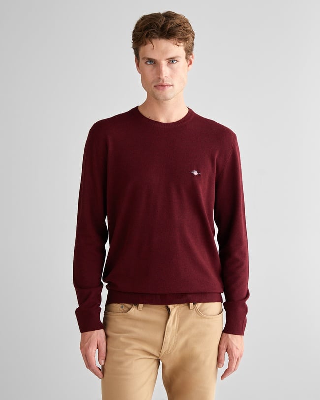  GANT Erkek Bordo Standart Fit Bisiklet Yaka Triko