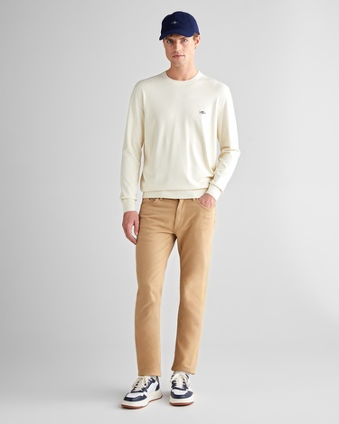  GANT Erkek Krem Standart Fit Bisiklet Yaka Triko