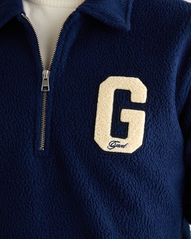  GANT Erkek Lacivert Regular Fit Yarım Fermuarlı Logolu Sweatshirt