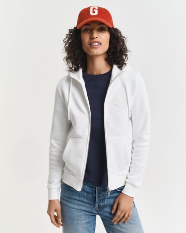  GANT Kadın Beyaz Regular Fit Kapüşonlu Fermuarlıı Sweatshirt