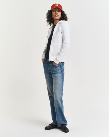  GANT Kadın Beyaz Regular Fit Kapüşonlu Fermuarlıı Sweatshirt