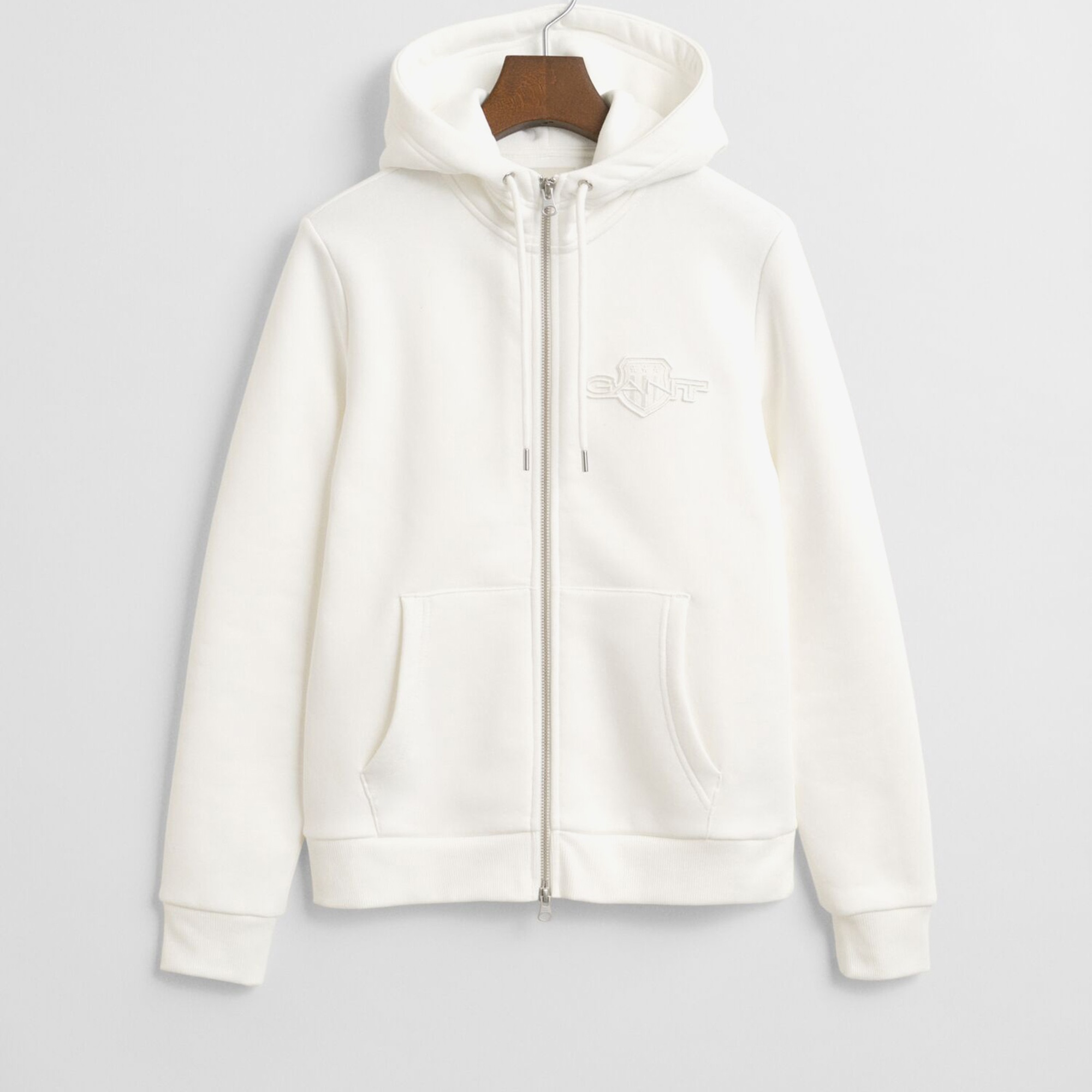 GANT Kadın Beyaz Regular Fit Kapüşonlu Fermuarlıı Sweatshirt