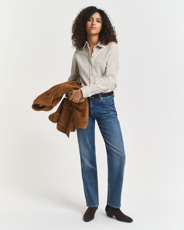  GANT Kadın Bej Regular Fit Bisiklet Yaka Gömlek